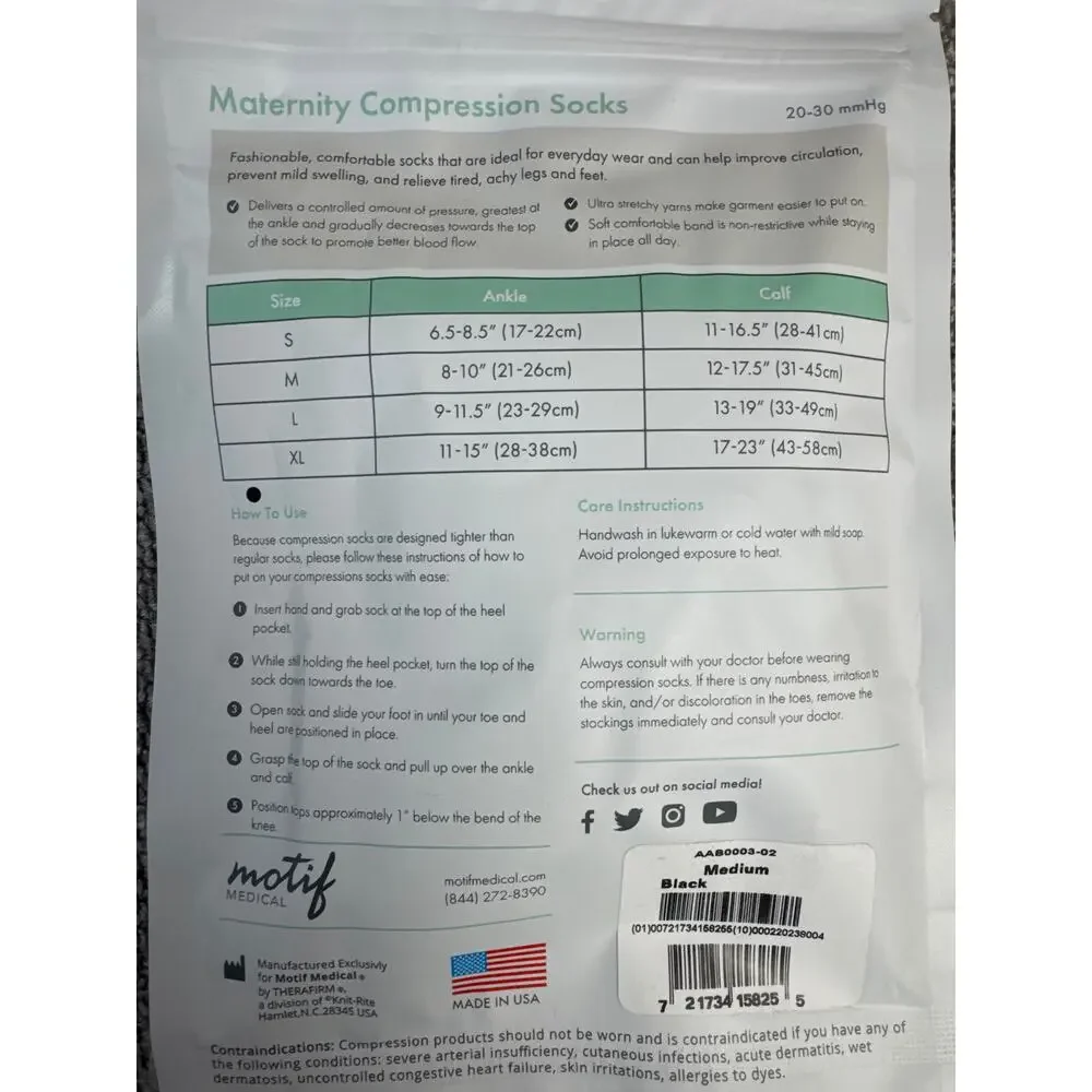 NWT Motif Maternity Compressions Socks Black‎ Medium